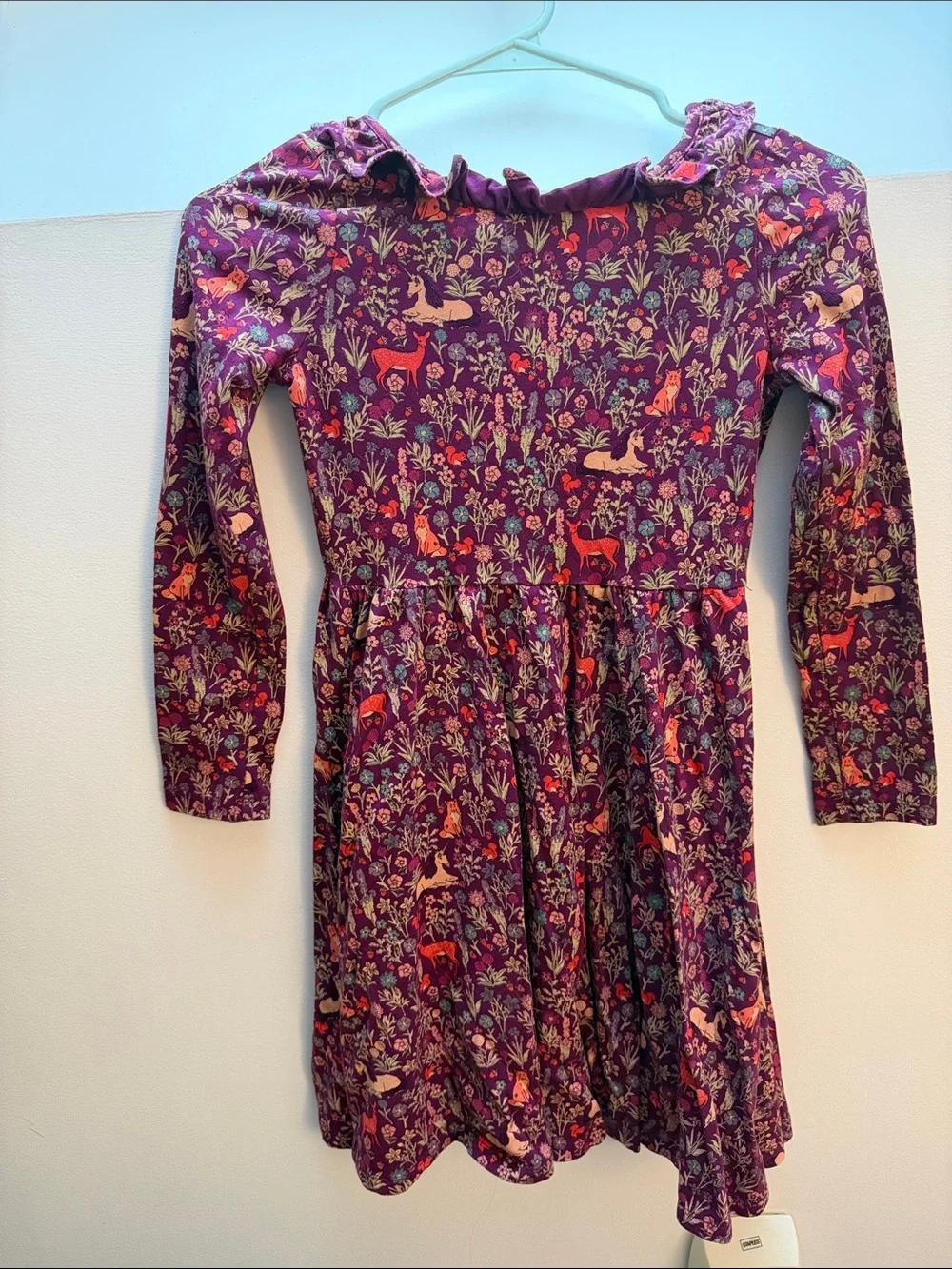 Tea Collection Purple Woodland Ruffle-Neck Dress size 12 nwot